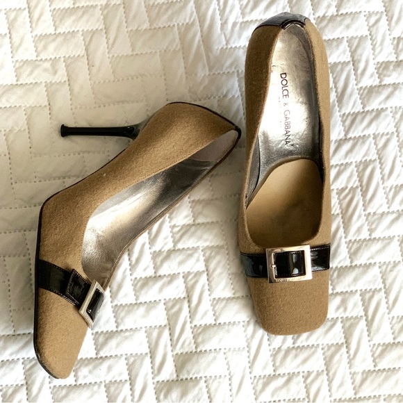 Dolce & Gabbana Vintage brown & tan wool square toe pumps, 6 - Picture 15 of 16